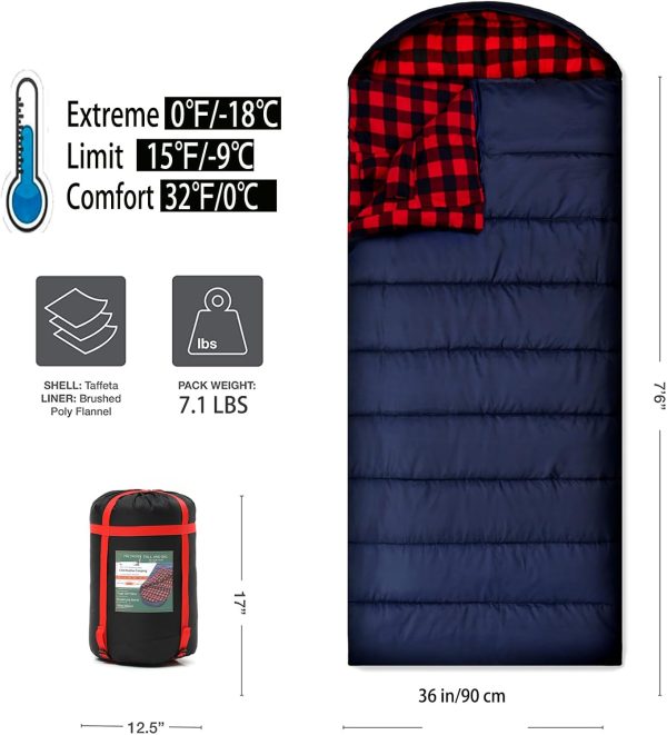 0 Degree Sleeping Bag Cotton Flannel Sleeping Bags for Adults Cold Weather Camping Winter Zero Degree Warm Weather Big and Tall - Image 2