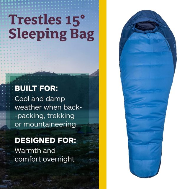 Marmot Men's Trestles 15° Sleeping Bag | Insulated, Water-Resistant, Left-Zip, Cobalt Blue/Blue Night, Long - Image 2