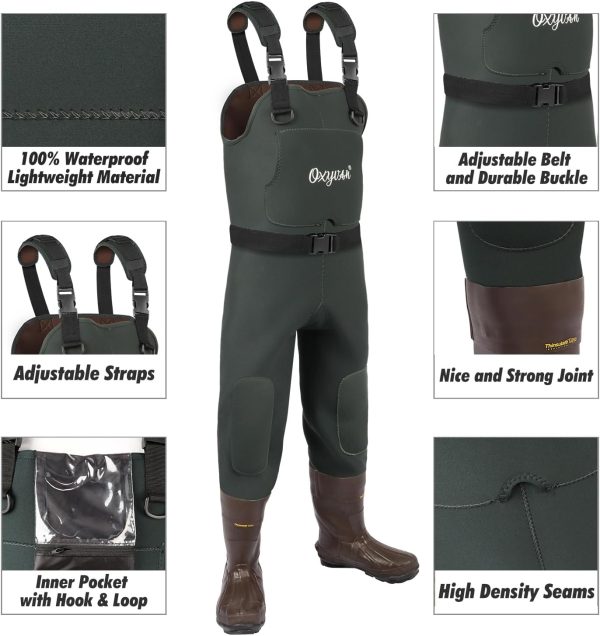 OXYVAN Duck Hunting Waders with 200G Rubber Boots Insulated,Neoprene Fishing Chest Waders for Men & Women - Image 2